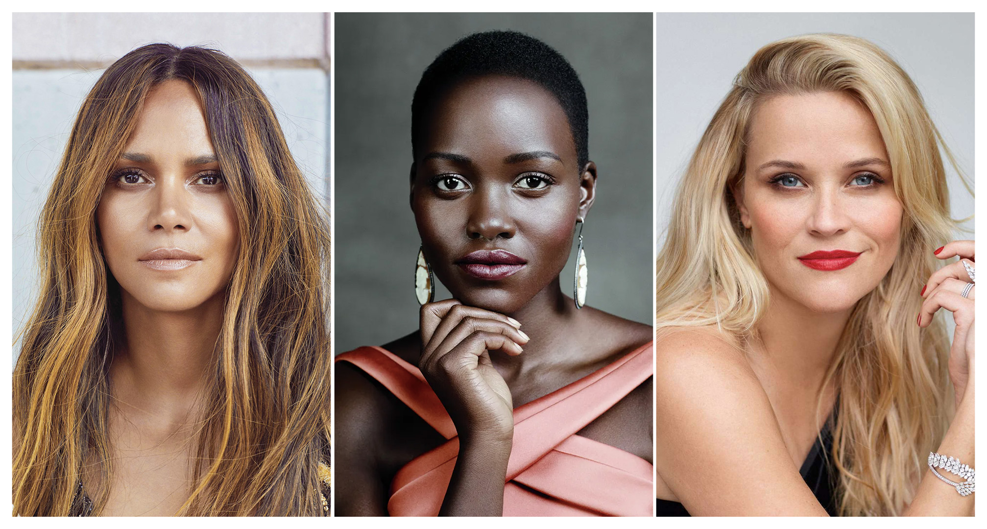 Halle Berry, Lupita Nyong'o ir Reese Witherspoon koliažas