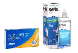 Air Optix Night & Day Aqua (6 lęšiai) + ReNu MultiPlus 360 ml su lęšių dėklu