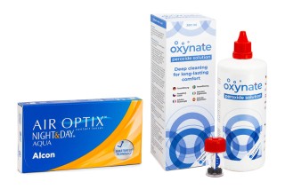 Air Optix Night & Day Aqua (6 lęšiai) + Oxynate Peroxide 380 ml su lęšių dėklu