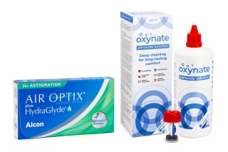 Air Optix Plus Hydraglyde, skirta astigmatizmui (6 lęšiai) + Oxynate Peroxide 380 ml su lęšių dėklu