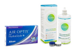 Air Optix Plus Hydraglyde Multifocal (6 lęšiai) + Solunate Multi-Purpose 400 ml su lęšių dėklu