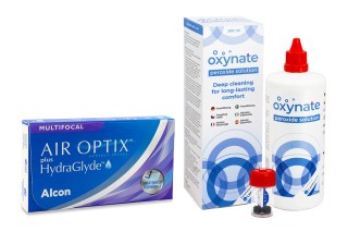 Air Optix Plus Hydraglyde Multifocal (6 lęšiai) + Oxynate Peroxide 380 ml su lęšių dėklu