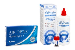 Air Optix Plus Hydraglyde (6 lęšiai) + Oxynate Peroxide 380 ml su lęšių dėklu
