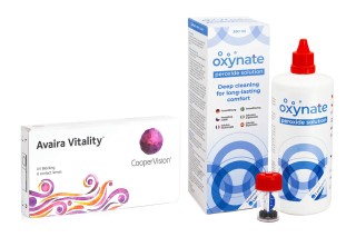Avaira Vitality (6 lęšiai) + Oxynate Peroxide 380 ml su lęšių dėklu