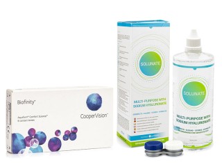 Biofinity CooperVision (6 lęšiai) + Solunate Multi-Purpose 400 ml su lęšių dėklu