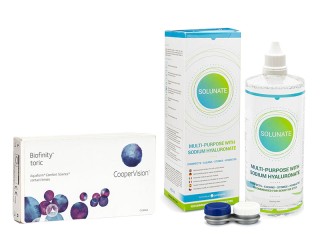 Biofinity Toric CooperVision (3 lęšiai) + Solunate Multi-Purpose 400 ml su lęšių dėklu