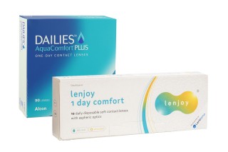 DAILIES AquaComfort Plus (90 lęšių) + Lenjoy 1 Day Comfort (10 lęšių)
