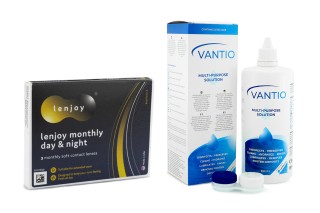 Lenjoy Monthly Day & Night (3 lęšiai) + Vantio Multi-Purpose 360 ml su lęšių dėklu