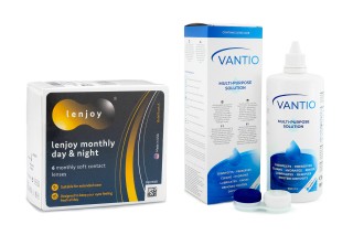 Lenjoy Monthly Day & Night (6 lęšiai) + Vantio Multi-Purpose 360 ml su lęšių dėklu